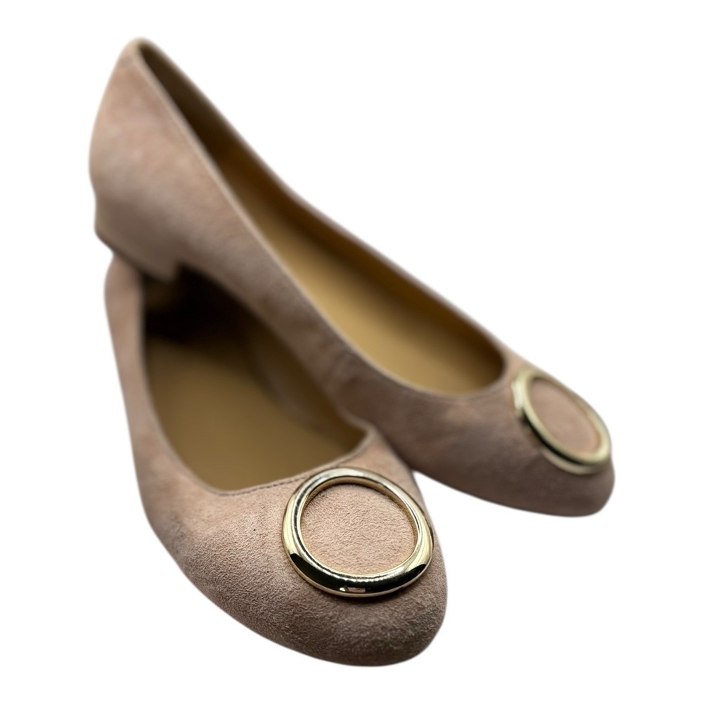Talbots Shoes 6.5 Pastel Pink‎ Flats Gold Accents Suede Leather Sole